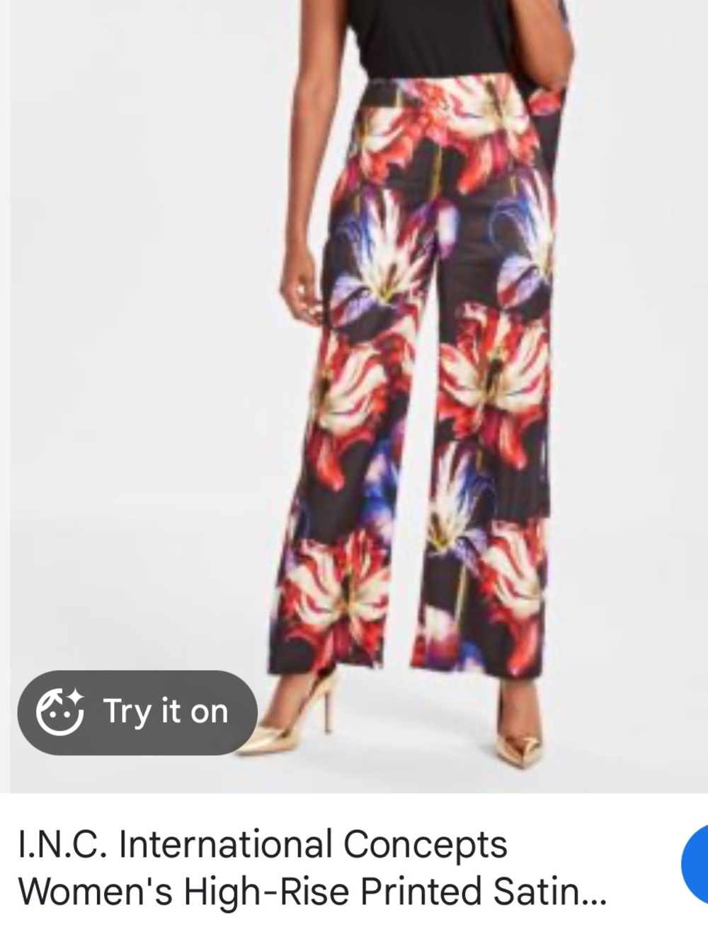 NWT INC Wide-Leg Tropical Floral Pants in Black and Red multi size 2x